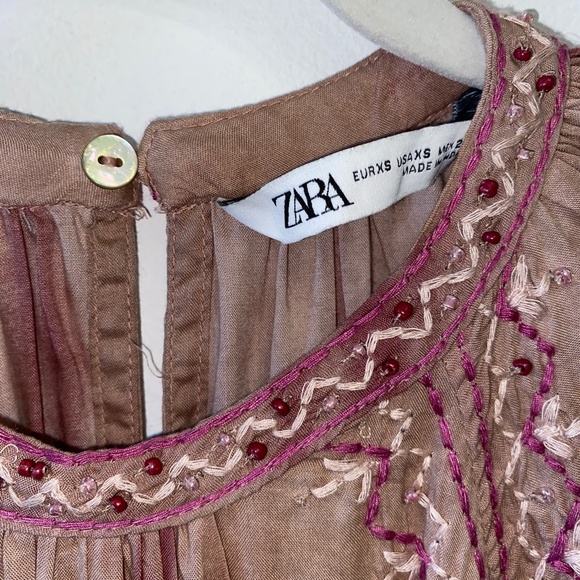 Zara Boho/Cottagecore Dusty Rose Tiered Embroidered Maxi Dress - Picture 3 of 8